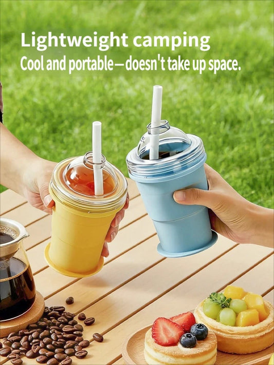 2-in-1 Ice Ball Maker Bottle– Foldable, Press-to-Release, Portable Summer Drink Cup